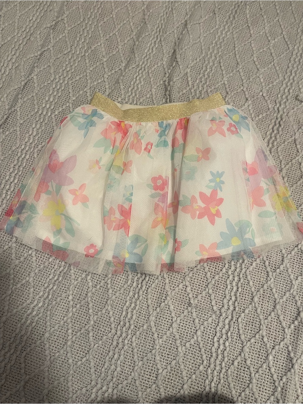 Carter's Multicolor Pastel Floral Tulle Dress with Gold Trim
